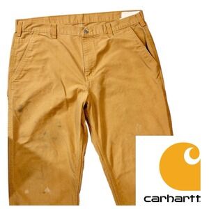 Carhartt Duck Pants Mens 40x32 Dungaree‎ Fit B151-DKH Leather Tag Workwear
